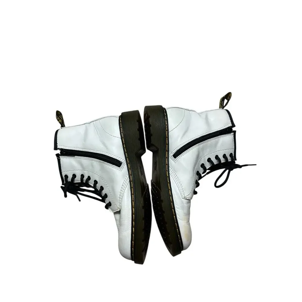 Dr. Martens White Leather Round Toe Lace Up Zip Ankle Boots 4 Youth Grunge Emo